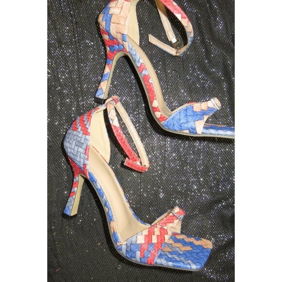 JUSTFAB Braided Vegan Leather Ankle Strap Stiletto Heeled Sandals size 38 US 8 - Picture 6 of 12